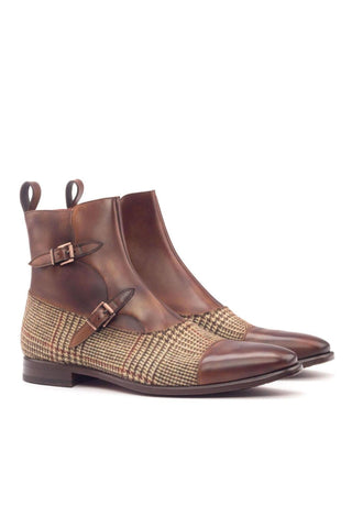 Ambrogio Beige & Brown Fabric / Calf-Skin Leather Atticus Double Buckle Boots (AMB1582)-AmbrogioShoes