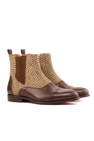 Ambrogio Beige & Brown Fabric / Calf-Skin Leather Chelsea Boots (AMB1716)-AmbrogioShoes