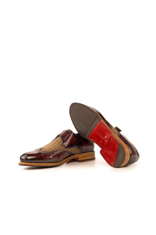 Ambrogio Beige & Burgundy Fabric / Patina Leather Monk Strap (AMB1402)-AmbrogioShoes