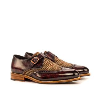 Ambrogio Beige & Burgundy Fabric / Patina Leather Monk Strap (AMB1402)-AmbrogioShoes