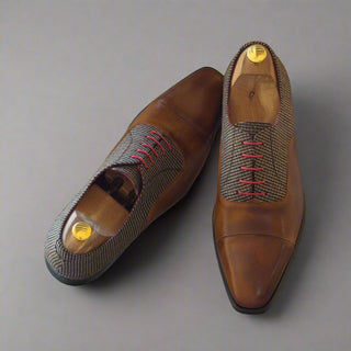 Ambrogio Beige & Cognac Fabric / Calf-Skin Leather Oxfords (AMB1722)-AmbrogioShoes