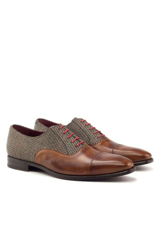 Ambrogio Beige & Cognac Fabric / Calf-Skin Leather Oxfords (AMB1722)-AmbrogioShoes