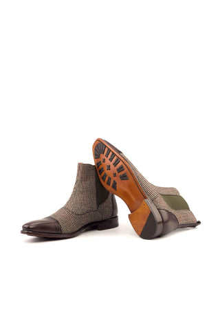 Ambrogio Beige & Dark Brown Fabric / Calf-Skin Leather Chelsea Boots (AMB1783)-AmbrogioShoes