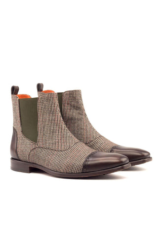 Ambrogio Beige & Dark Brown Fabric / Calf-Skin Leather Chelsea Boots (AMB1783)-AmbrogioShoes