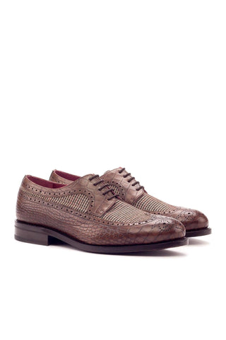 Ambrogio Beige & Dark Brown Fabric / Crocodile Embossed Leather Blucher Oxfords (AMB2100)-AmbrogioShoes