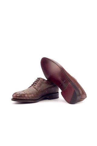 Ambrogio Beige & Dark Brown Fabric / Crocodile Print Leather Blucher Oxfords (AMB2100)-AmbrogioShoes