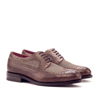 Ambrogio Beige & Dark Brown Fabric / Crocodile Print Leather Blucher Oxfords (AMB2100)-AmbrogioShoes