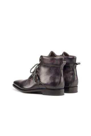 Ambrogio Bespoke Aubergine Purple Patina Leather Hiking Boots (AMB2255)-AmbrogioShoes
