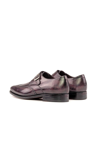 Ambrogio Bespoke Aubergine Purple Patina Leather Wingtip Monk Strap (AMB2291)-AmbrogioShoes