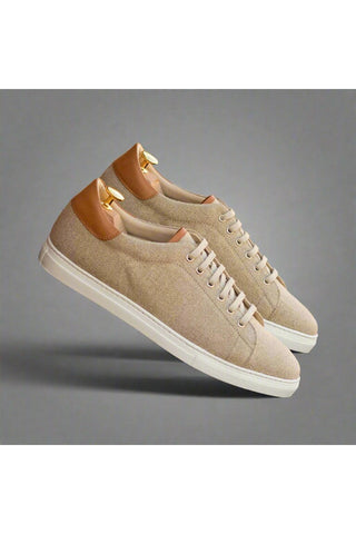 Ambrogio Bespoke Beige Canvas Trainer (AMB2287)-AmbrogioShoes