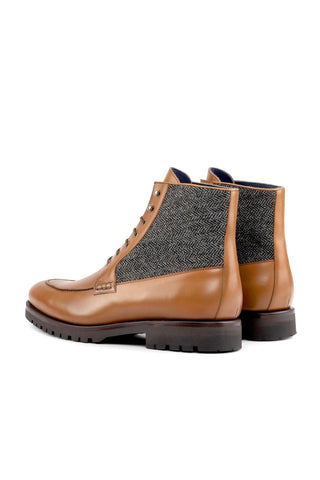 Ambrogio Bespoke Black & Brown Herringbone Fabric / Leather Mocassin Boots (AMB2264)-AmbrogioShoes