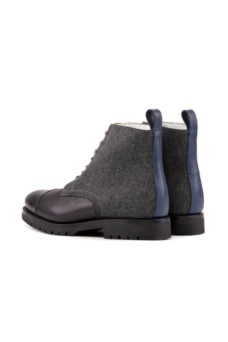 Ambrogio Bespoke Black & Gray Flannel Fabric / Full Grain Leather Jumper Boots (AMB2410)-AmbrogioShoes