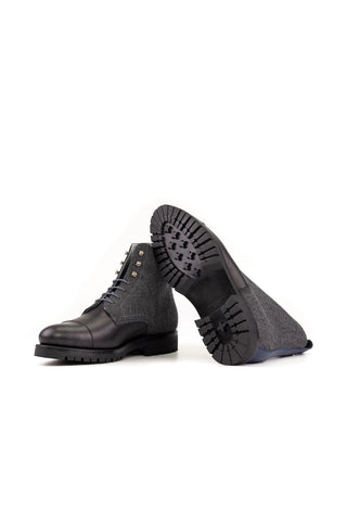 Ambrogio Bespoke Black & Gray Flannel Fabric / Full Grain Leather Jumper Boots (AMB2410)-AmbrogioShoes
