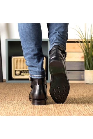 Ambrogio Bespoke Black Leather Jodhpur Boots (AMB2401)-AmbrogioShoes