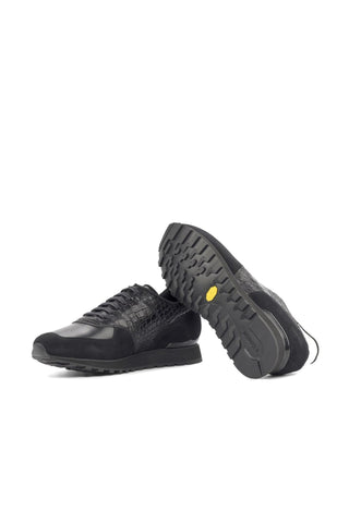 Ambrogio Bespoke Black & White Multi-Material Jogger Sneakers (AMB2259)-AmbrogioShoes