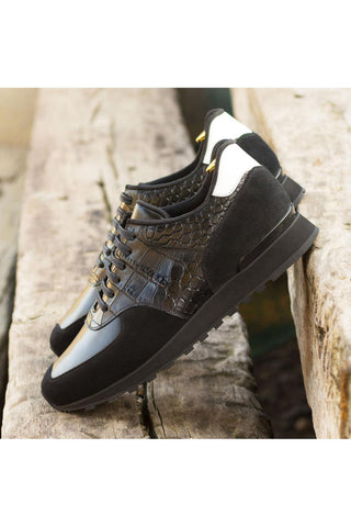 Ambrogio Bespoke Black & White Multi-Material Jogger Sneakers (AMB2259)-AmbrogioShoes