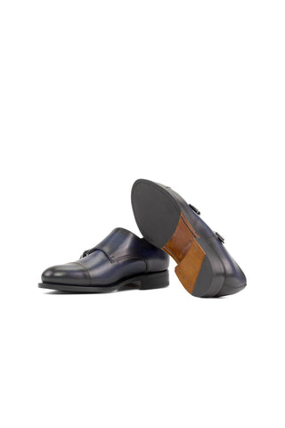 Ambrogio Bespoke Blue Leather Cap-Toe Monk-Straps Loafers (AMB2300)-AmbrogioShoes