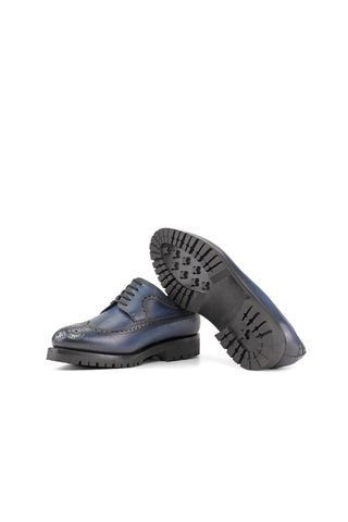 Ambrogio Bespoke Blue Leather Long wingtip Derby Oxfords (AMB2384)-AmbrogioShoes
