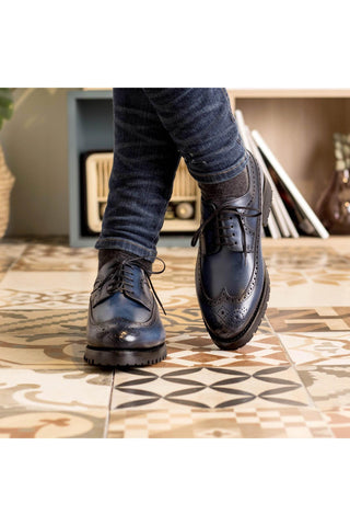 Ambrogio Bespoke Blue Leather Long wingtip Derby Oxfords (AMB2384)-AmbrogioShoes