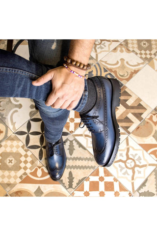 Ambrogio Bespoke Blue Leather Long wingtip Derby Oxfords (AMB2384)-AmbrogioShoes