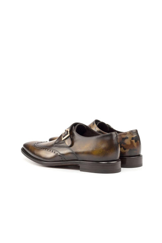 Ambrogio Bespoke Brown & Camo Patina Leather Monk Strap (AMB2378)-AmbrogioShoes