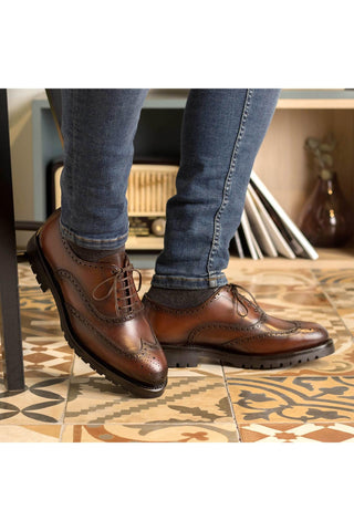 Ambrogio Bespoke Brown Leather Wingtip Oxfords (AMB2404)-AmbrogioShoes