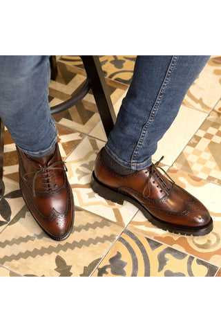 Ambrogio Bespoke Brown Leather Wingtip Oxfords (AMB2404)-AmbrogioShoes