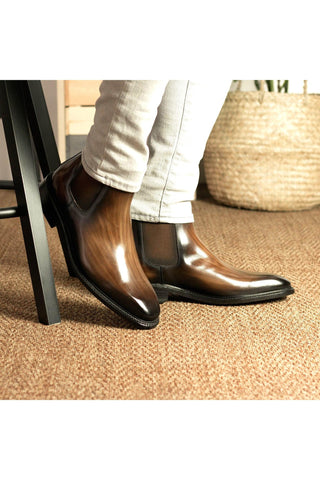 Ambrogio Bespoke Brown Patina Leather Chelsea Boots (AMB2413)-AmbrogioShoes