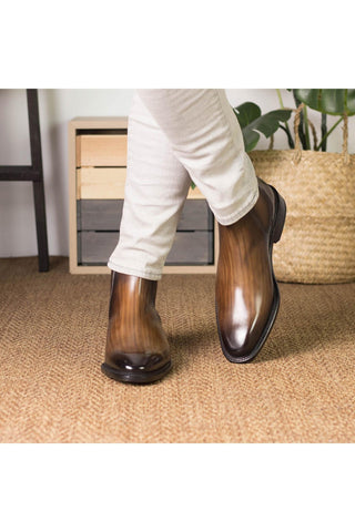 Ambrogio Bespoke Brown Patina Leather Chelsea Boots (AMB2413)-AmbrogioShoes