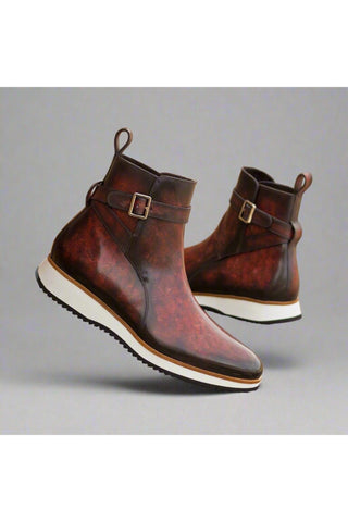 Ambrogio Bespoke Burgundy Patina Leather Jodhpur Boots (AMB2289)-AmbrogioShoes