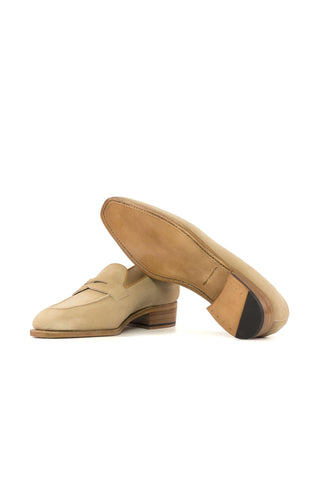 Ambrogio Bespoke Camel Suede Penny Loafers (AMB2393)-AmbrogioShoes