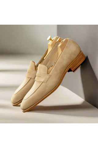 Ambrogio Bespoke Camel Suede Penny Loafers (AMB2393)-AmbrogioShoes