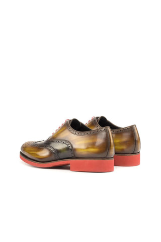 Ambrogio Bespoke Cognac & Green Patina Leather Brogue Oxfords (AMB2246)-AmbrogioShoes