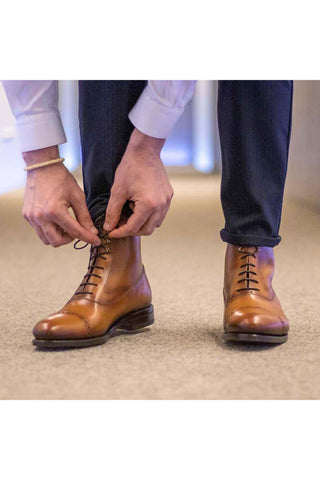 Ambrogio Bespoke Cognac Leather Balmoral Boots (AMB2334)-AmbrogioShoes