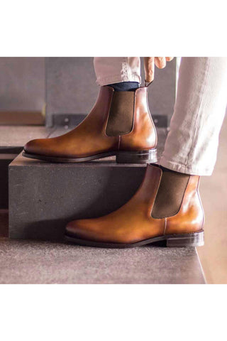 Ambrogio Bespoke Cognac Leather Chelsea Boots (AMB2257)-AmbrogioShoes