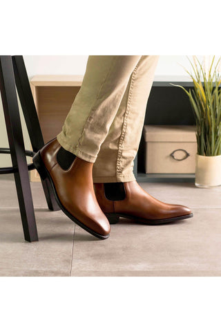 Ambrogio Bespoke Cognac Leather Chelsea Boots (AMB2332)-AmbrogioShoes
