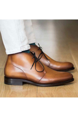 Ambrogio Bespoke Cognac Leather Chukka Boots (AMB2265)-AmbrogioShoes