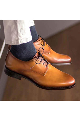 Ambrogio Bespoke Cognac Leather Derby Oxfords (AMB2268)-AmbrogioShoes