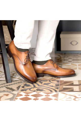 Ambrogio Bespoke Cognac Leather Derby Oxfords (AMB2330)-AmbrogioShoes