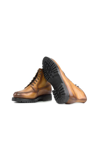 Ambrogio Bespoke Cognac Leather Moccasin Boots (AMB2412)-AmbrogioShoes