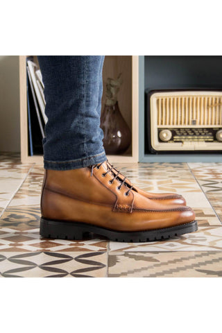 Ambrogio Bespoke Cognac Leather Moccasin Boots (AMB2412)-AmbrogioShoes