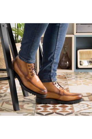 Ambrogio Bespoke Cognac Leather Moccasin Boots (AMB2412)-AmbrogioShoes