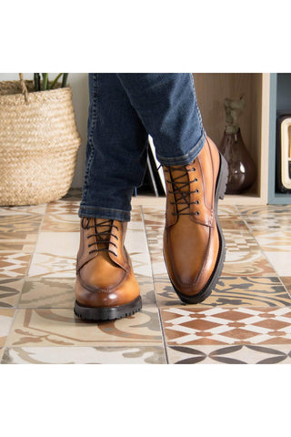Ambrogio Bespoke Cognac Leather Moccasin Boots (AMB2412)-AmbrogioShoes