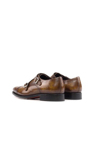 Ambrogio Bespoke Cognac Patina Leather Monk-Straps Loafers (AMB2397)-AmbrogioShoes