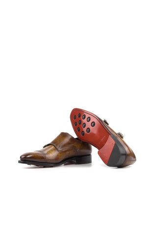 Ambrogio Bespoke Cognac Patina Leather Monk-Straps Loafers (AMB2397)-AmbrogioShoes