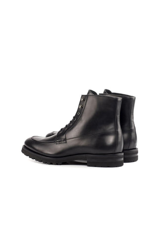Ambrogio Bespoke Custom Black Box Leather Moccasin Boots (AMB2167)-AmbrogioShoes