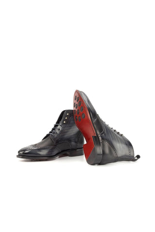 Ambrogio Bespoke Custom Black & Gray Patina Leather Military Brogue Boots (AMB2216)-AmbrogioShoes