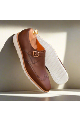 Ambrogio Bespoke Custom Brown Leather Monk Strap (AMB2151)-AmbrogioShoes