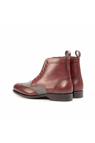 Ambrogio Bespoke Custom Burgundy & Gray Flannel / Leather Military Boots (AMB2183)-AmbrogioShoes
