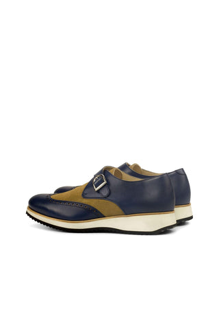 Ambrogio Bespoke Custom Camel & Navy Suede / Leather Monk Strap (AMB2162)-AmbrogioShoes